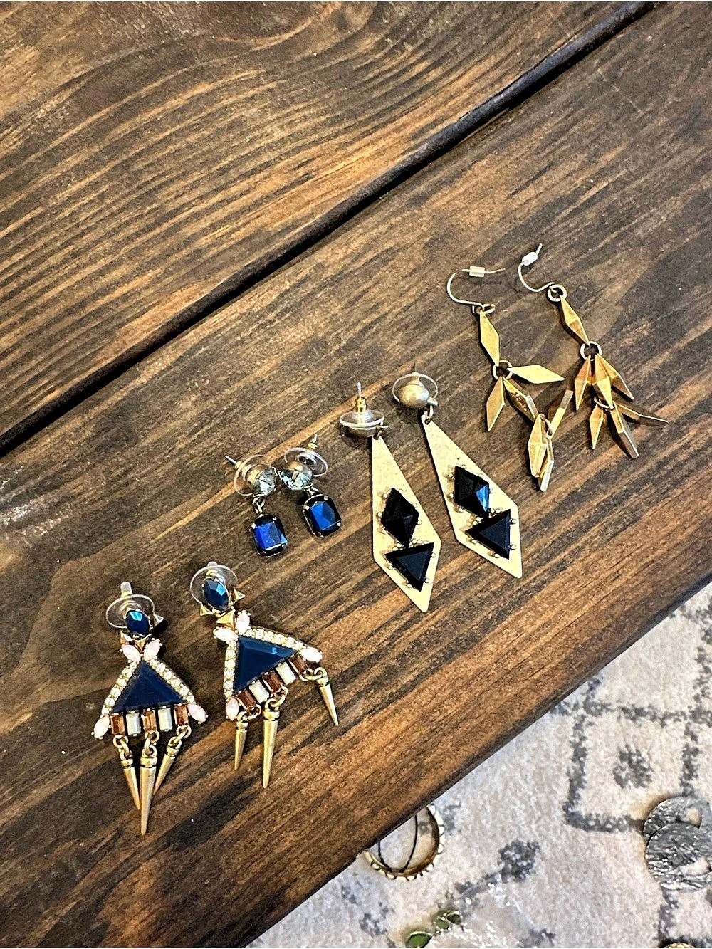 Bundle of 4 JCrew Factory Blue Black & Gold Geometric Statement Earrings